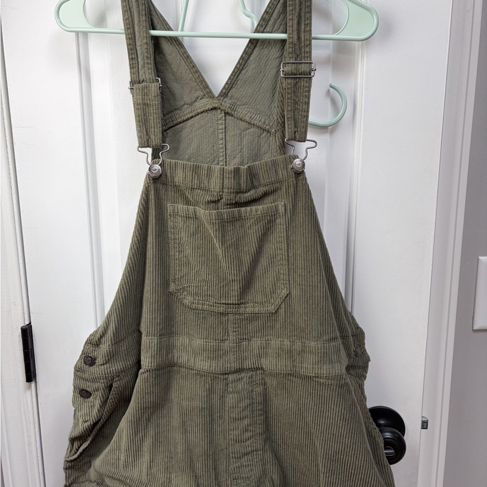 Hollister Olive Green Corduroy Overalls with Branded Hardware